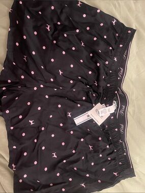 PINK Victoria's Secret Black Boxer Shorts with Pink Polka Dots